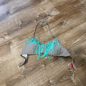 Victorias Secret Striped Bikini Top with Turquoise Fringe